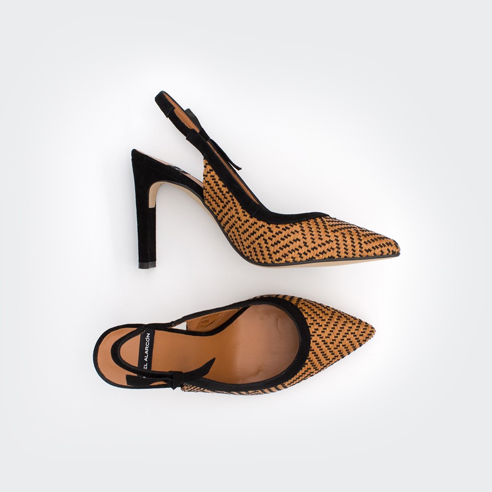 marrón y negro rafia MALI - Zapato de vestir de punta fina destalonado con tacón alto. Stiletto primavera verano 2020