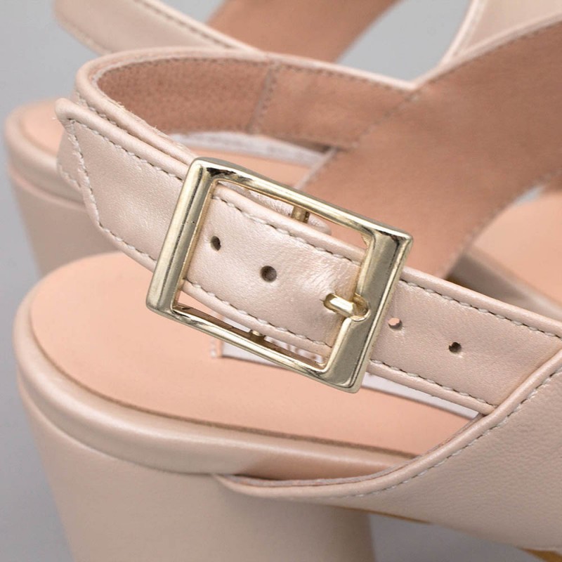 NOA - Sandalias de novia nude rosa palo plataforma tacón redondo y alto. Zapatos de novia 2020 de piel Ángel Alarcón España