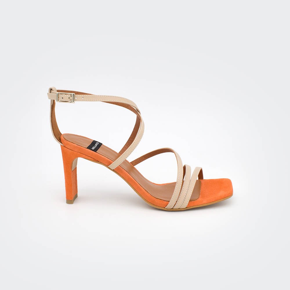 piel ante naranja nude PHUKET - Sandalia de vestir de tiras con tacón de diseño. Zapatos mujer primavera verano 2020