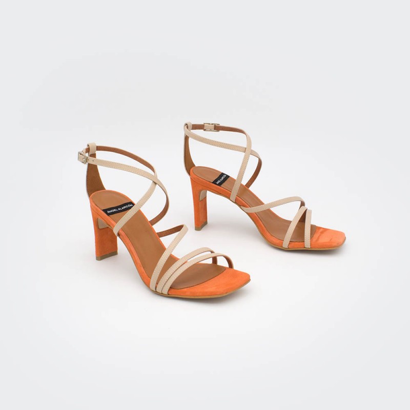 piel ante naranja nude PHUKET - Sandalia de vestir de tiras con tacón de diseño. Zapatos mujer primavera verano 2020