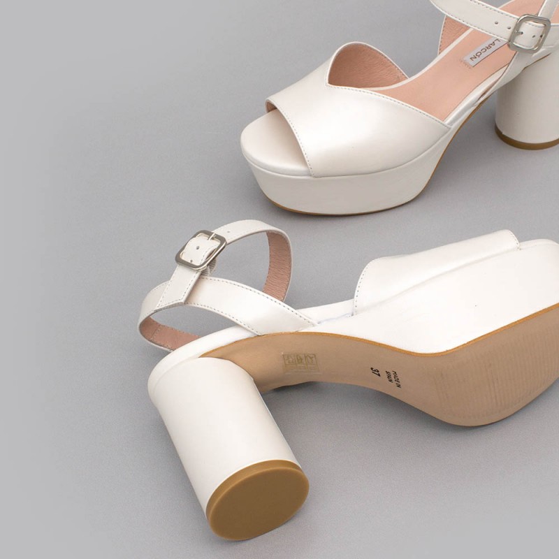 INNA Sandalias cómodas de piel blanca de tacón medio ancho y plataforma zapatos de novia 2020