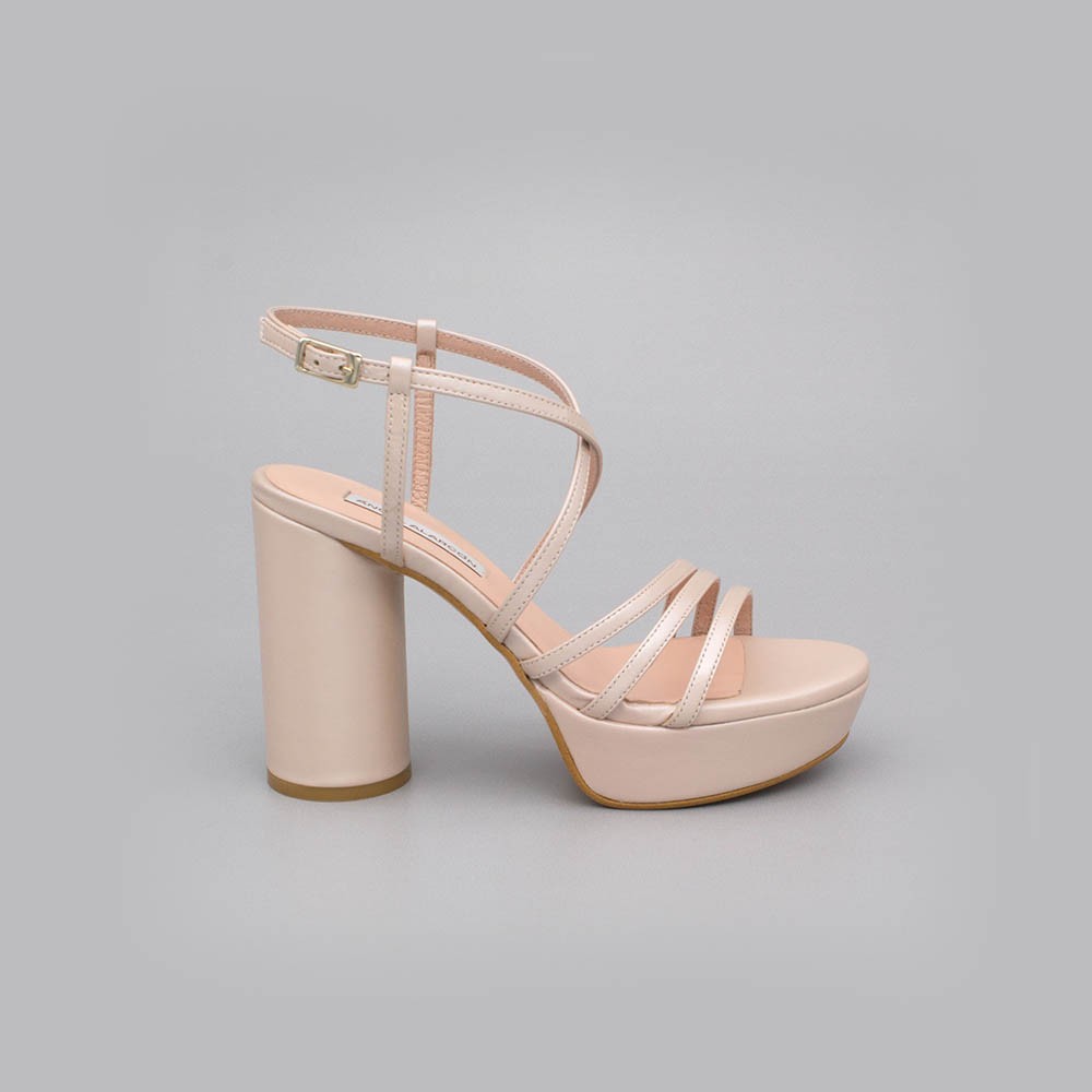 THAIS - Zapato de novia 2020 nude rosa palo. Sandalias de tiras tacón redondo y alto con plataforma. Ángel Alarcón España fiesta