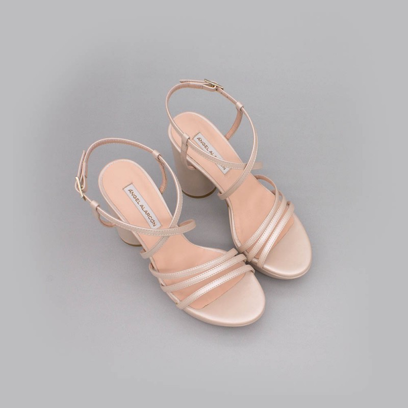 Nude leather - THAIS - Strappy sandals. With rounded, high heel and platform. Wedding shoes 2020. Made in Spain Angel Alarcon