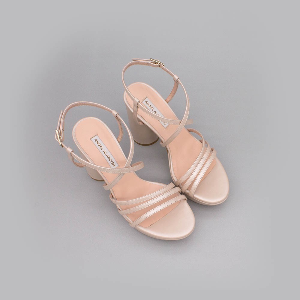Nude leather - THAIS - Strappy sandals. With rounded, high heel and platform. Wedding shoes 2020. Made in Spain Angel Alarcon