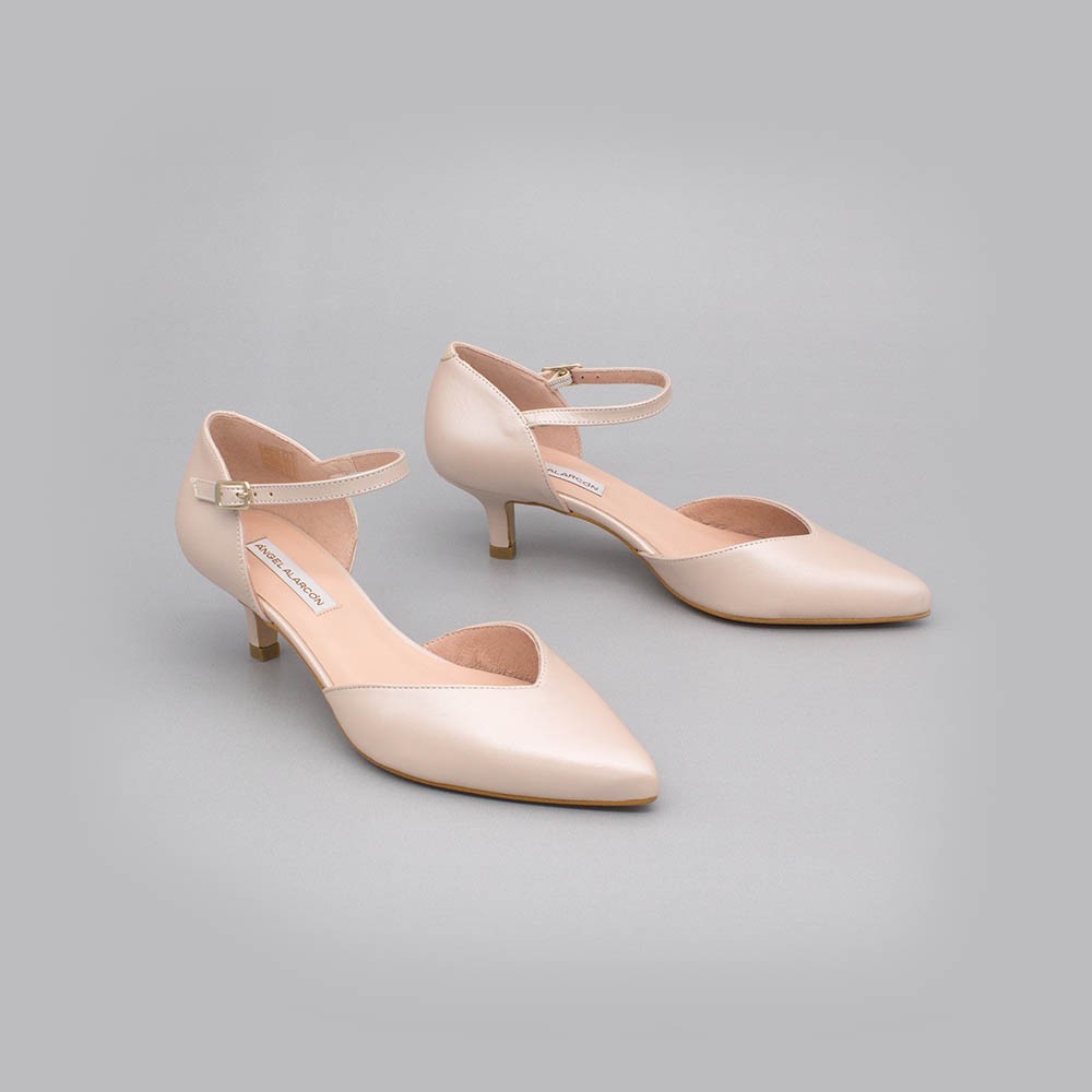 Nujde leather - ELOISE - kitten heels d'orsay ankle strap pointed toe. Angel Alarcon. Wedding shoes 2020. Made in Spain