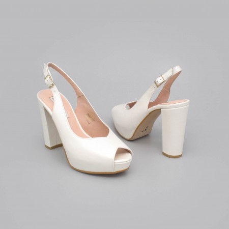 ZOE - peep toe blanco de piel. Zapatos destalonados tacón alto ancho y plataforma. Zapatos de novia 2020 Ángel Alarcón
