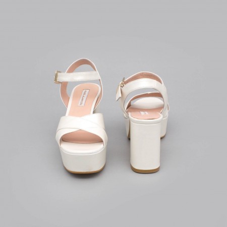 BERTA Sandalias muy cómodas con tacón medio ancho y plataforma zapatos de novia 2020 de piel color blanco