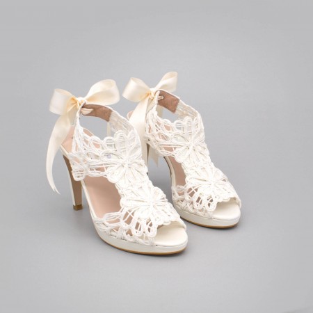 LOVERS Sandalias originales de piel y cordela tacón alto y plataforma zapatos de novia 2020 blanco Ángel Alarcón España mujer