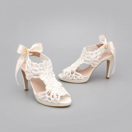LOVERS Sandalias originales de piel y cordela tacón alto y plataforma zapatos de novia 2020 blanco Ángel Alarcón España mujer