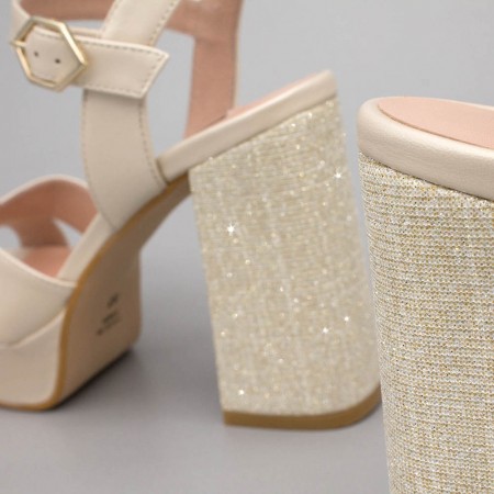 HELLEN Sandalias cómodas con plataforma y tacón ancho de purpurina zapatos de novia 2020 Ángel Alarcón ivory hueso dorado oro