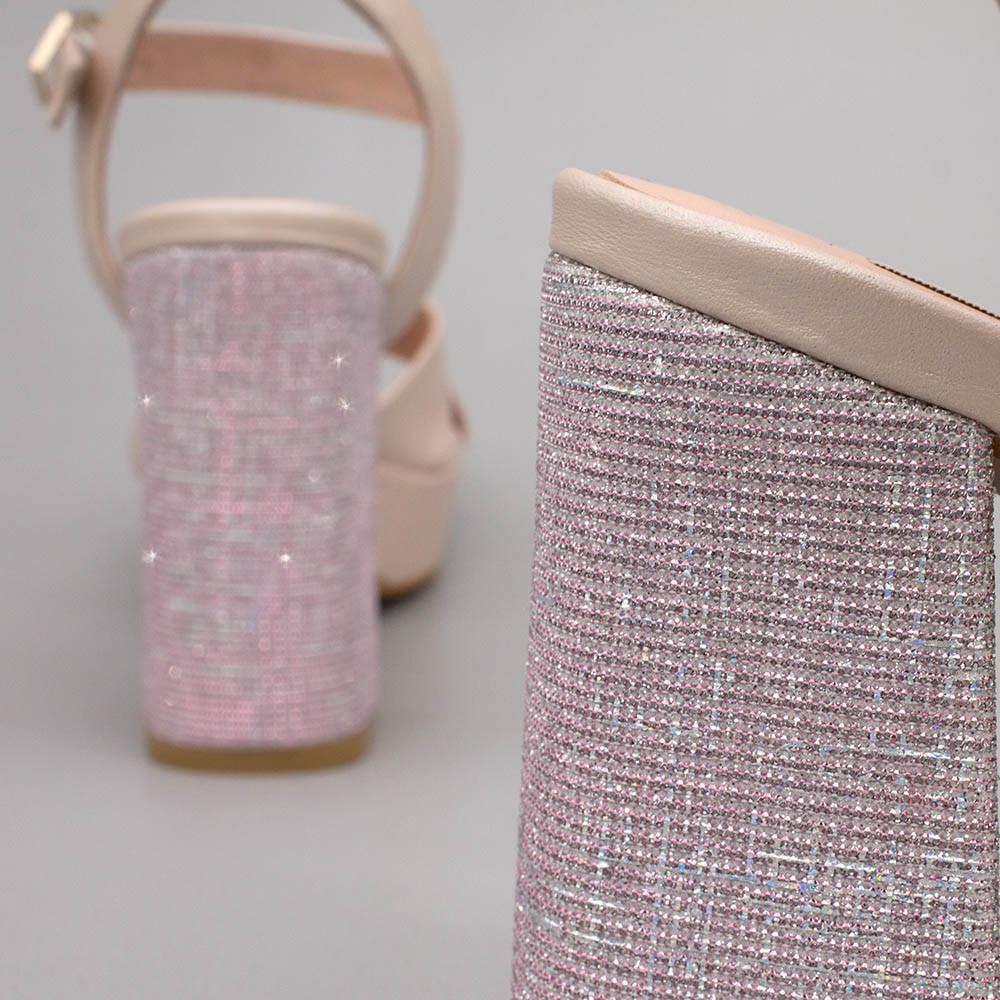 HELLEN Sandalias cómodas con plataforma y tacón ancho de purpurina zapatos de novia 2020 Ángel Alarcón nude rosa palo plata