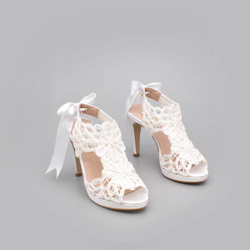 raso blanco blanca LOVERS Sandalias originales de raso y cordela tacón alto plataforma zapatos de novia 2020 Ángel Alarcón