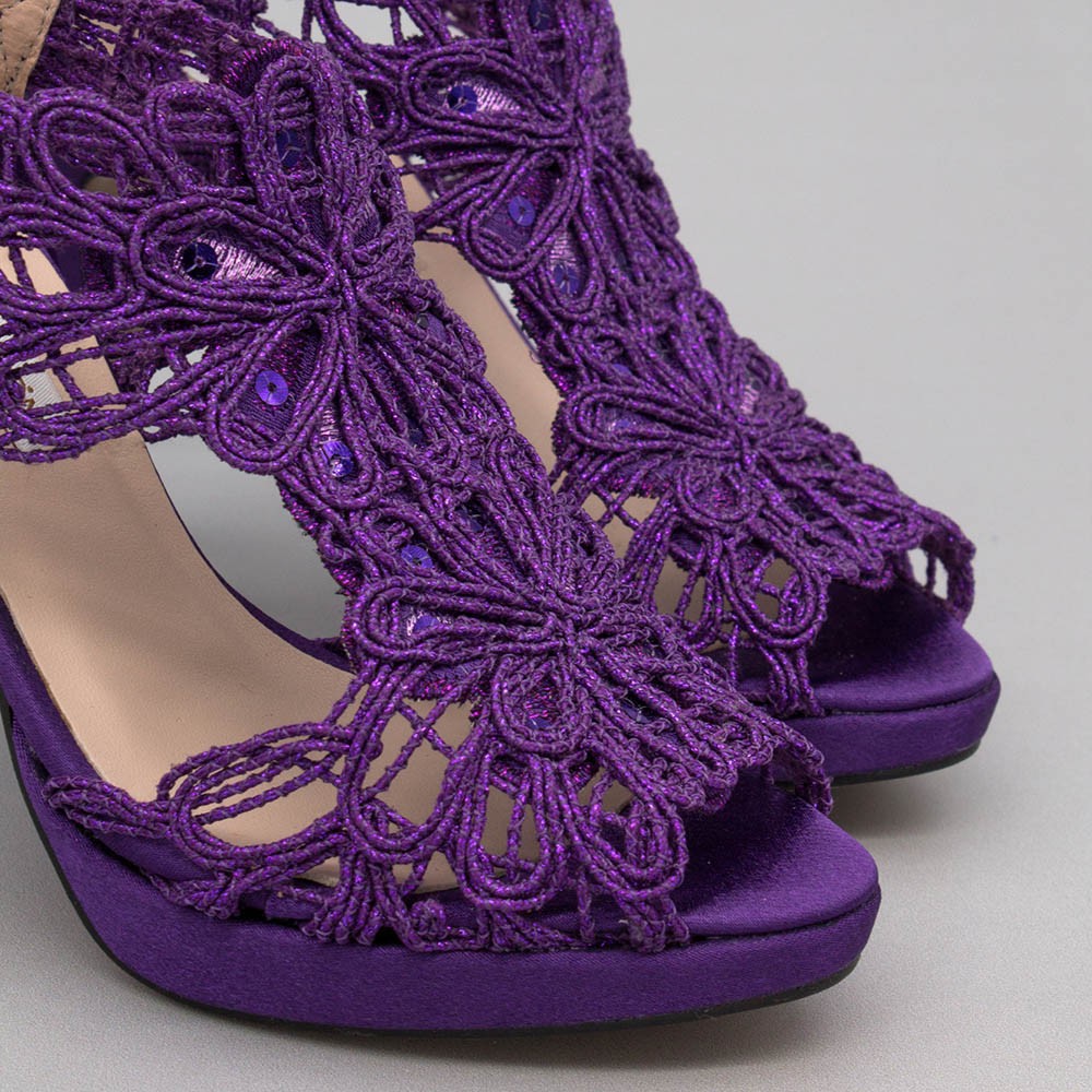 morado lila violeta LOVERS Sandalias originales de raso y cordela tacón alto plataforma zapatos de novia 2020 Ángel Alarcón