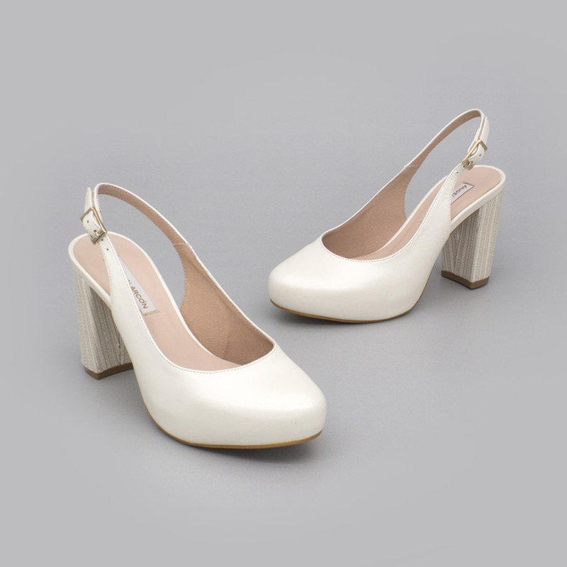 WILMA piel blanco Zapatos destalonados cómodos con tacón ancho y plataforma zapatos de novia y fiesta 2020 Angel Alarcon España