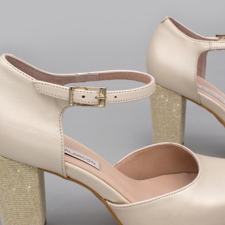 ALICE piel ivory hueso dorado oro Zapatos cómodos de novia y fiesta con tacón ancho y plataforma  2020 Angel Alarcon mujer