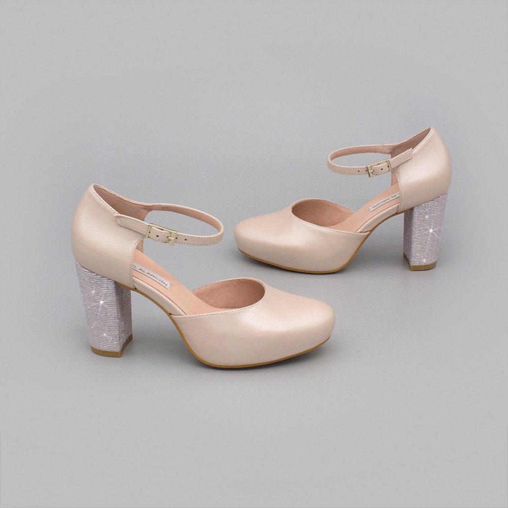ALICE piel ivory nude rosa palo plata Zapatos cómodos de novia y fiesta con tacón ancho y plataforma  2020 Angel Alarcon mujer