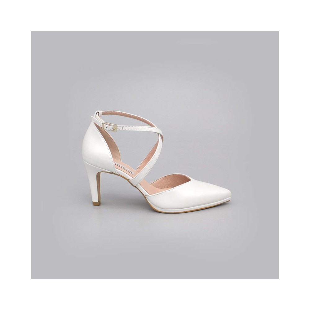 LILIAM - Zapatos de novia de piel blancos tacón medio y mini plataforma cómodos zapatos de novia 2021 2022