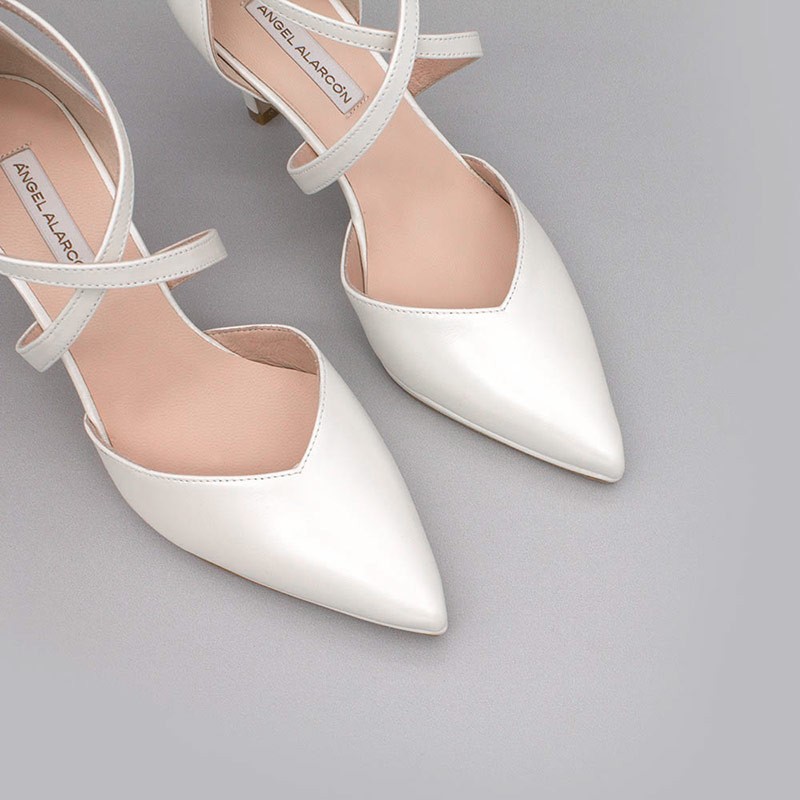LILIAM - Zapatos de novia de piel blancos tacón medio y mini plataforma cómodos zapatos de novia 2021 2022