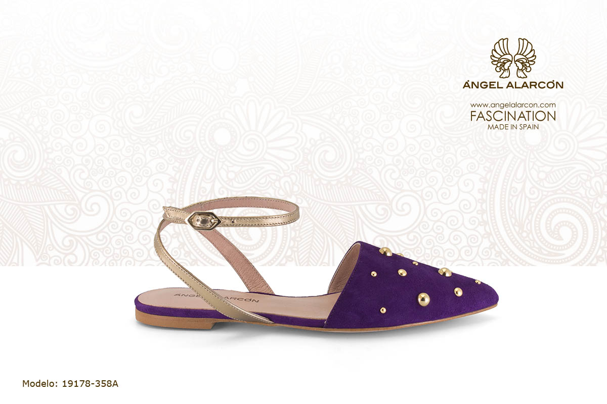 5 sandalia plana con adornos morada - zapatos de vestir y fiesta de la marca Angel Alarcon - calzado de mujer - coleccion primavera verano 2019 - 19178-358A